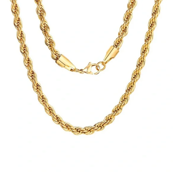 18K Gold Plated Beatrice 5mm Rope Chain Necklace*Unisex Necklace*Chunky*Men’s - Picture 5 of 8